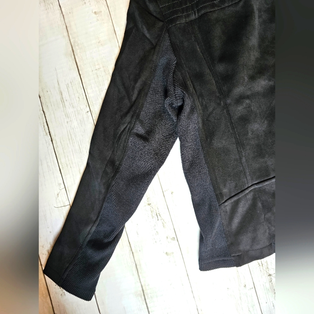 NEW SPYM Sleek Black Faux Suede Moto Stretchy Jacket Ribbed Sides & Sleeves - Picture 12 of 12